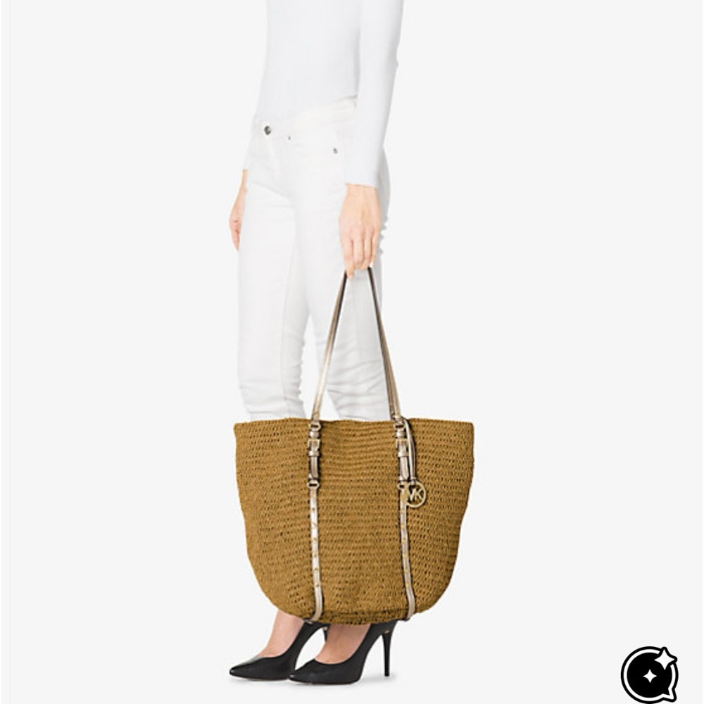 NEW MICHAEL KORS LARGE STRAW STUDDED SHOPPER